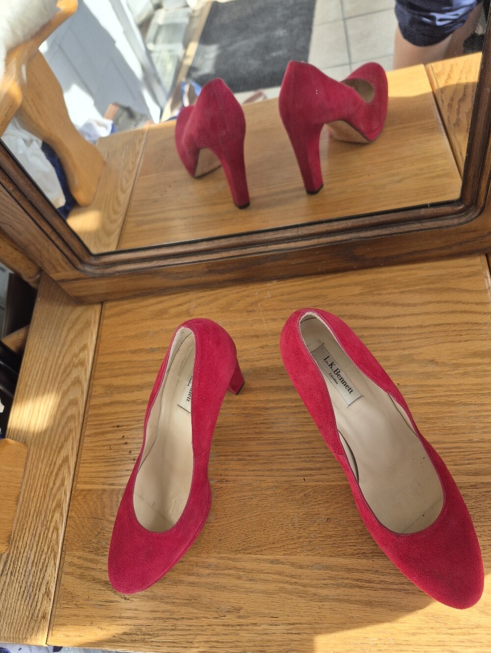 L.K. Bennett London Made in Spain Red Suede Platform Stiletto Pumps 40
